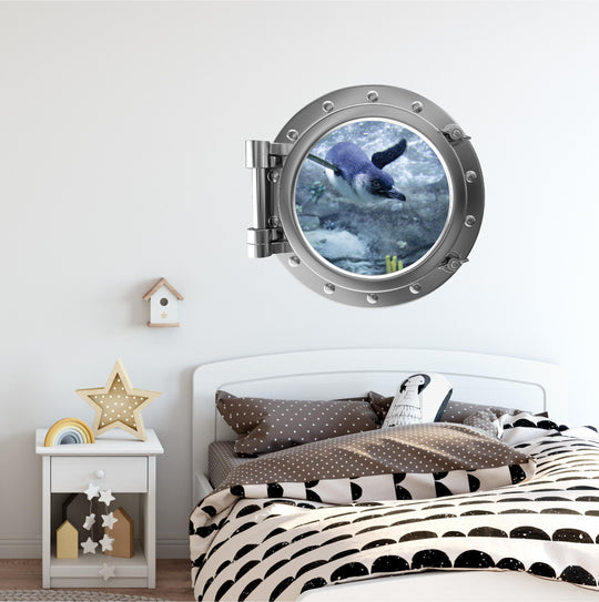 PortScape Penguin Dive 1 | Ocean Porthole Window Wall Decal