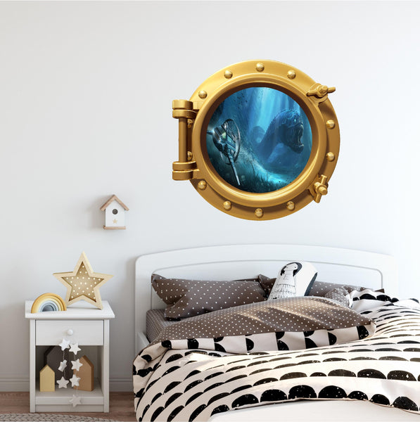PortScape Sea Monster 2 | Ocean Porthole Window Wall Decal