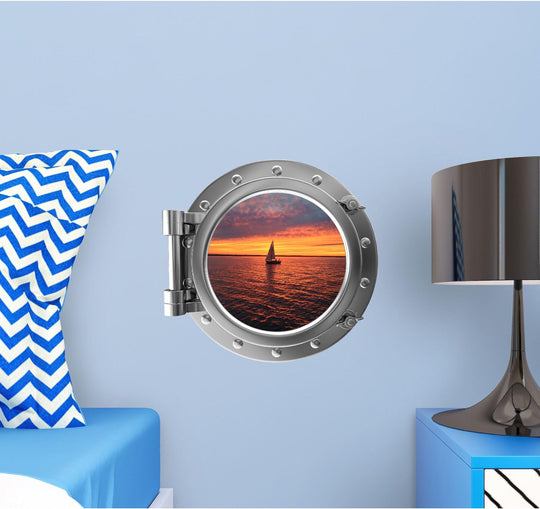 PortScape Sail Boat 3 Sunset | Ocean Porthole Window Wall Decal