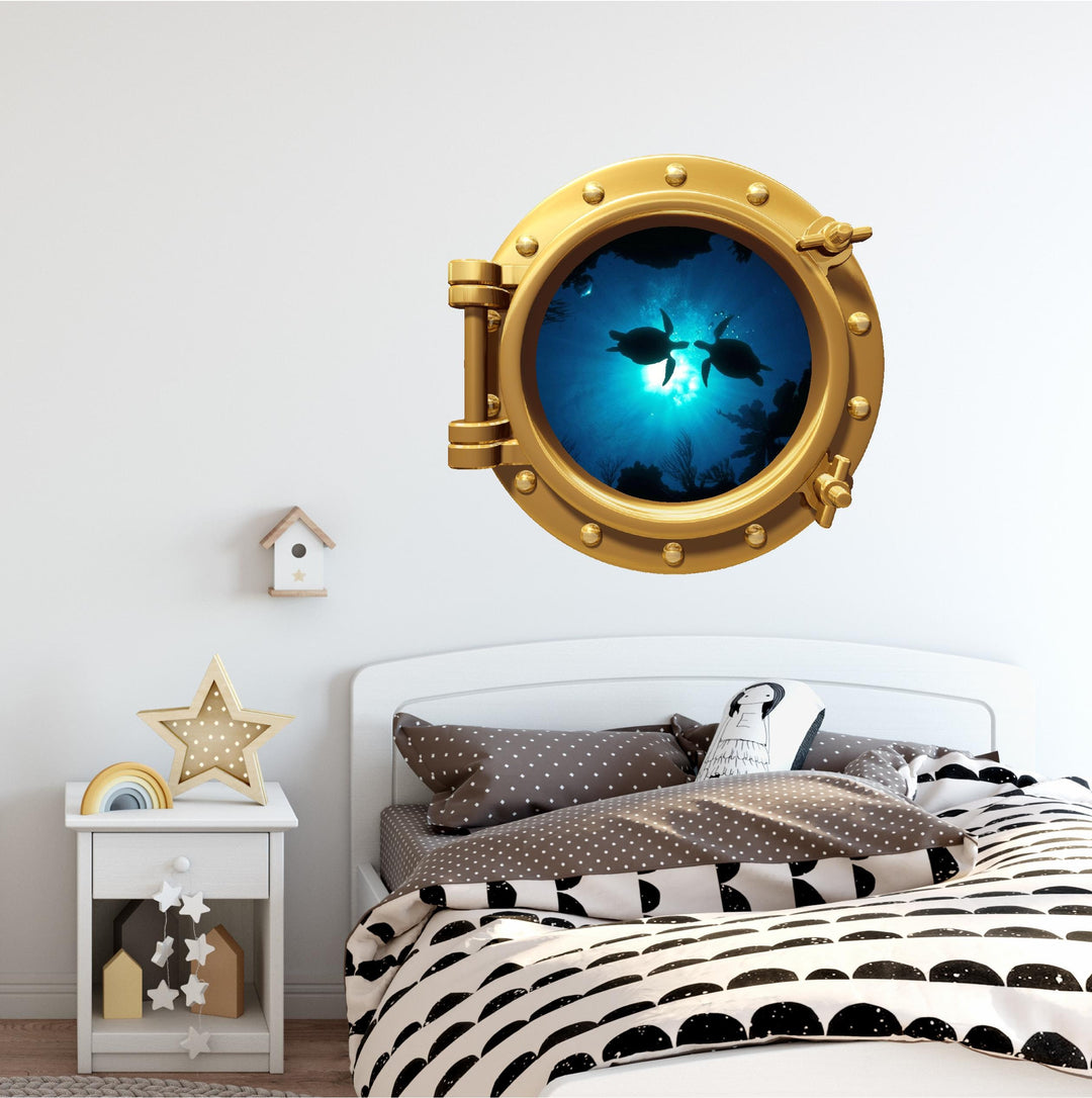 PortScape Sea Turtles 5 | Space Porthole Window Wall Decal
