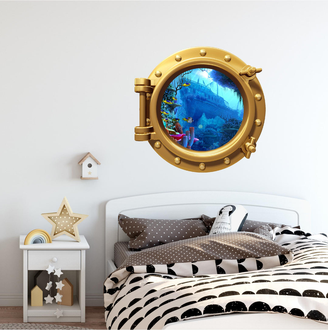 PortScape Sunken Ship | Ocean Porthole Window Wall Decal