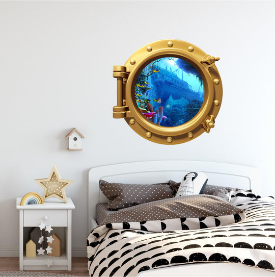 PortScape Sunken Ship | Ocean Porthole Window Wall Decal