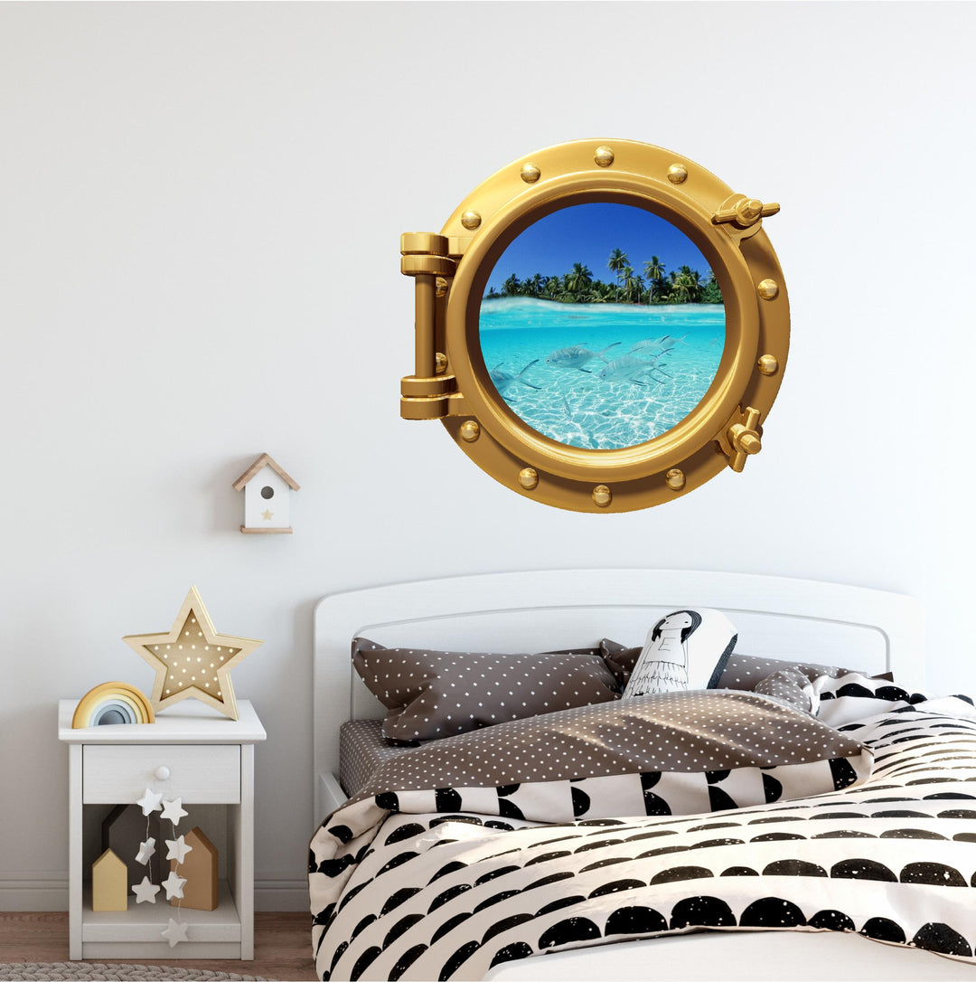 PortScape Shallow Water | Ocean Porthole Window Wall Decal
