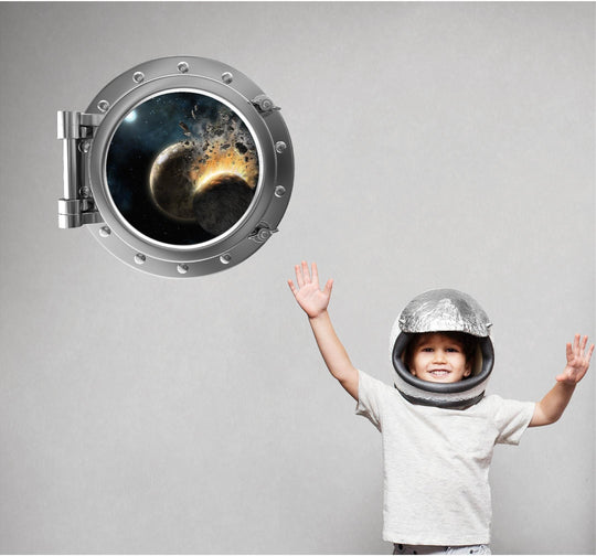 PortScape Colliding Planets | Space Porthole Window Wall Decal