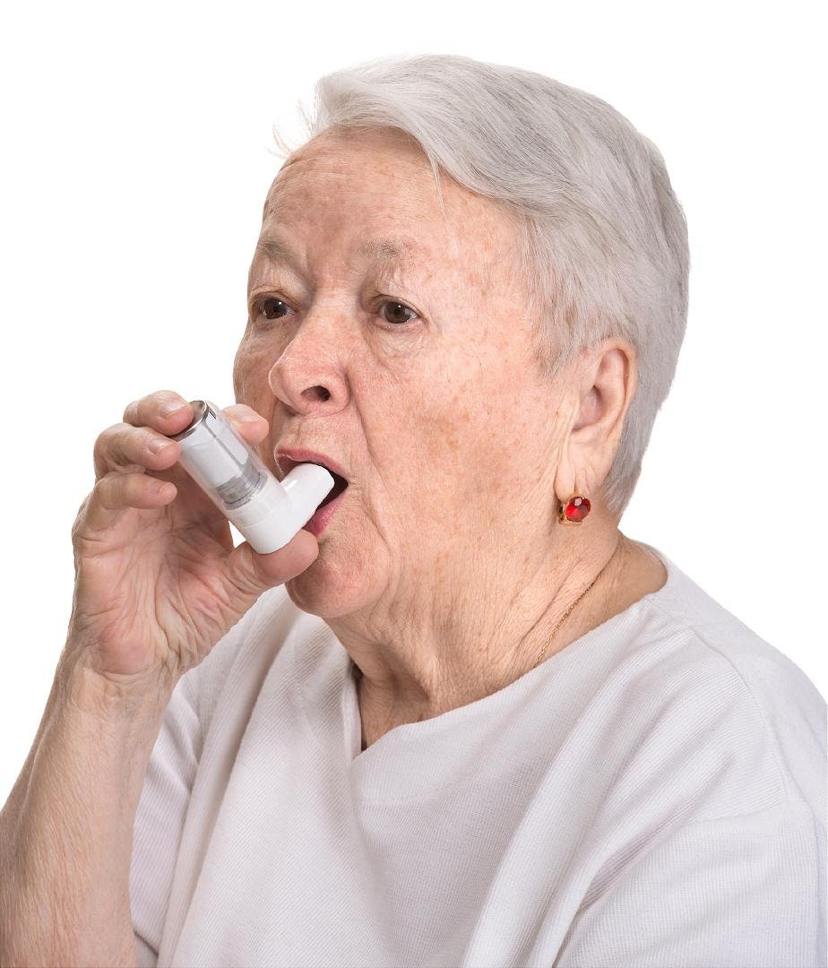 Old Lady With Asthma Inhaler Wall Decal Removable Fabric Vinyl Peel & Stick Wall Sticker