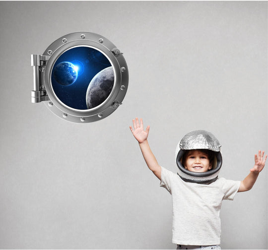 PortScape Earth & Moon 2 | Space Porthole Window Wall Decal