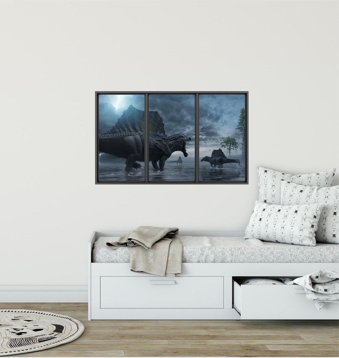 Spinosaurus In Lightening Storm Dinosaur | WindowScape 3D Window Wall Decal