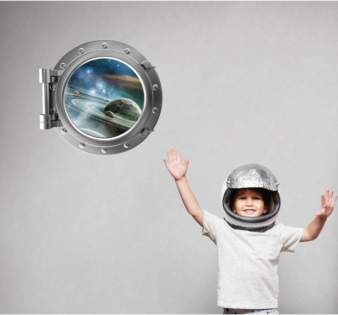 PortScape Saturn & Moons 2 | Space Porthole Window Wall Decal
