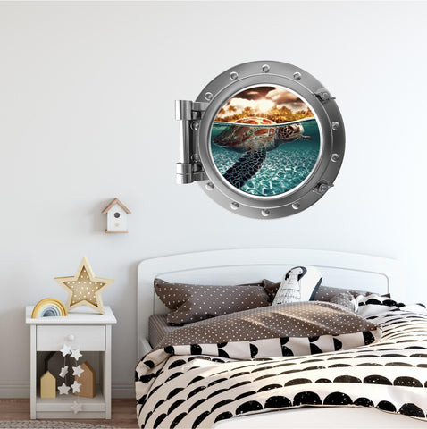 PortScape Sea Turtle 2 | Ocean Porthole Window Wall Decal