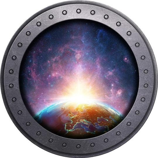 PortScape Sunrise Over Planet Earth | Space Porthole Window Wall Decal