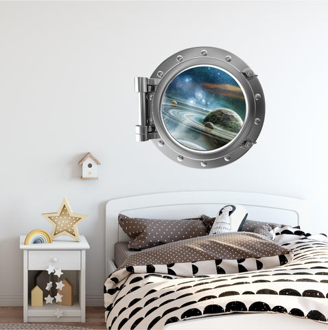 PortScape Saturn & Moons 2 | Space Porthole Window Wall Decal