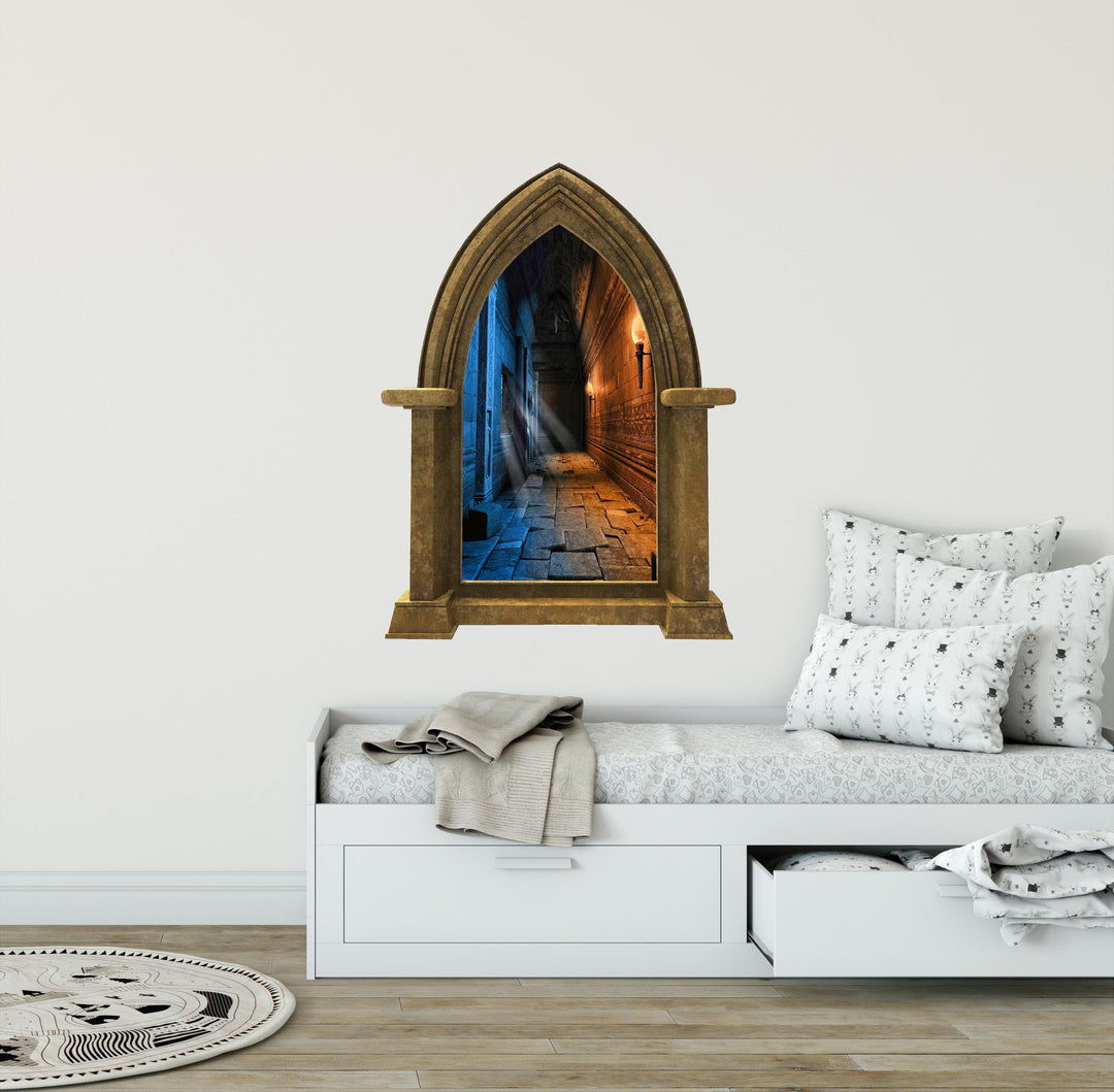 CastleScape Ice & Fire Medieval Dungeon Hallway | Castle Window Wall Decal