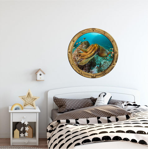 PortScape Cuttlefish 2 | Ocean Porthole Window Wall Decal