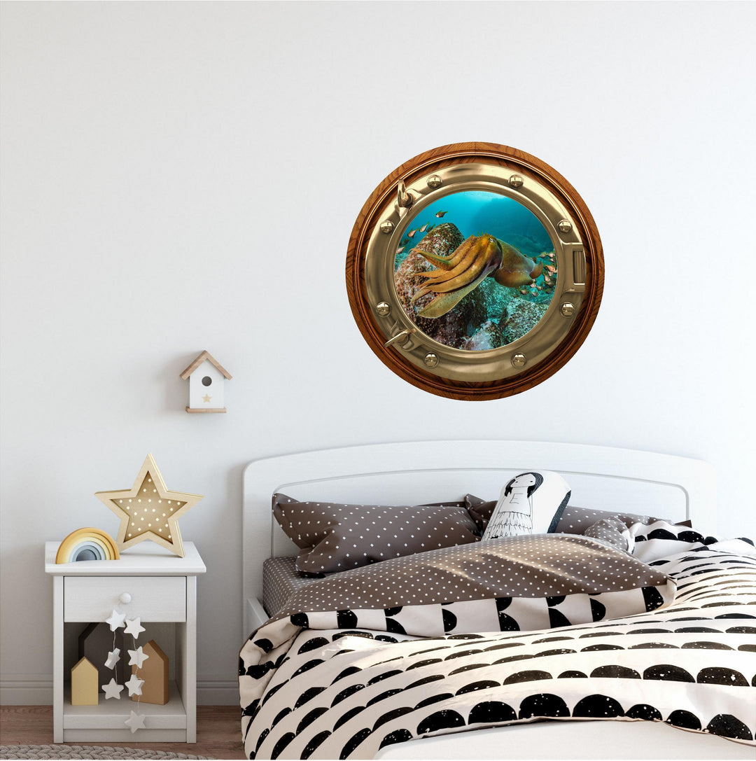 PortScape Cuttlefish 2 | Ocean Porthole Window Wall Decal