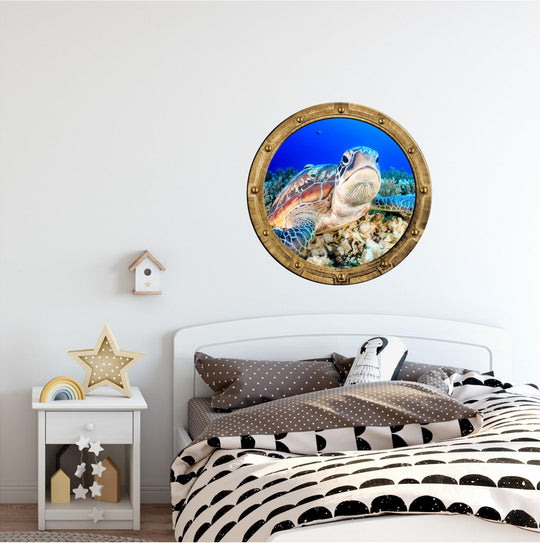 PortScape Grumpy Sea Turtle | Ocean Porthole Window Wall Decal