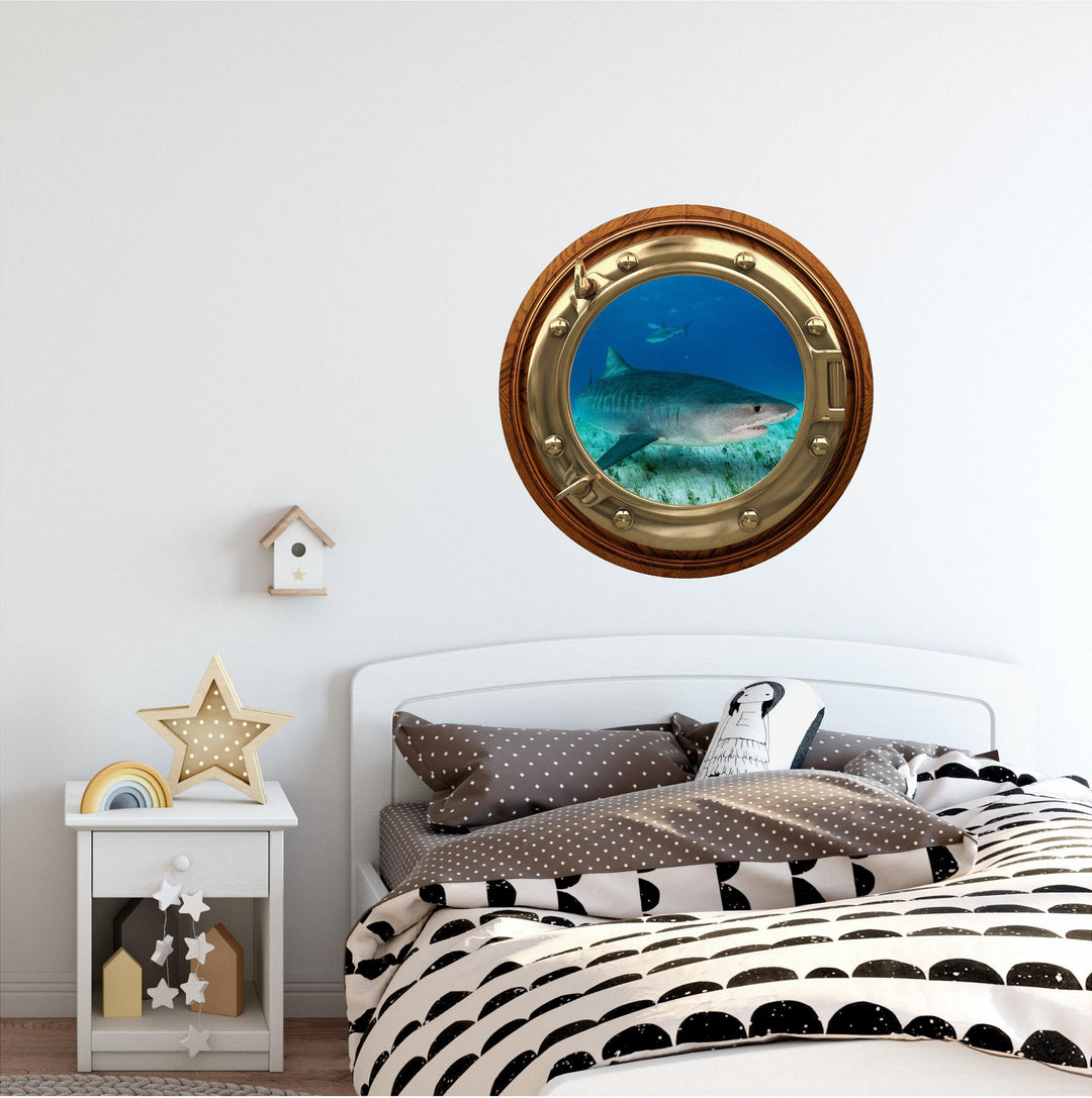 PortScape Tiger Shark | Ocean Porthole Window Wall Decal