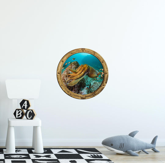 PortScape Cuttlefish 2 | Ocean Porthole Window Wall Decal