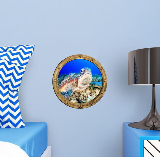 PortScape Grumpy Sea Turtle | Ocean Porthole Window Wall Decal