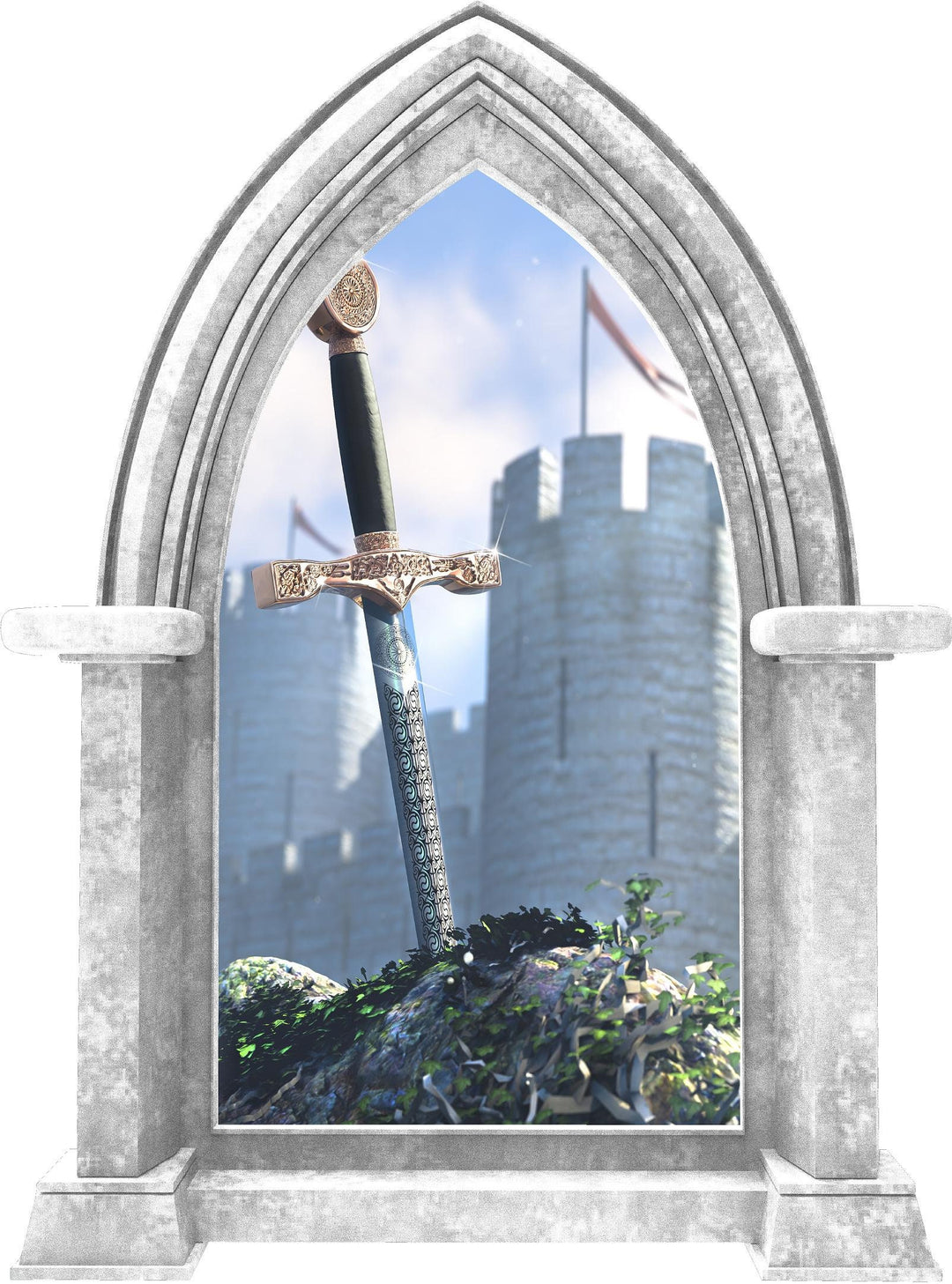 CastleScape Sword In The Stone Medieval | Castle Window Wall Decal