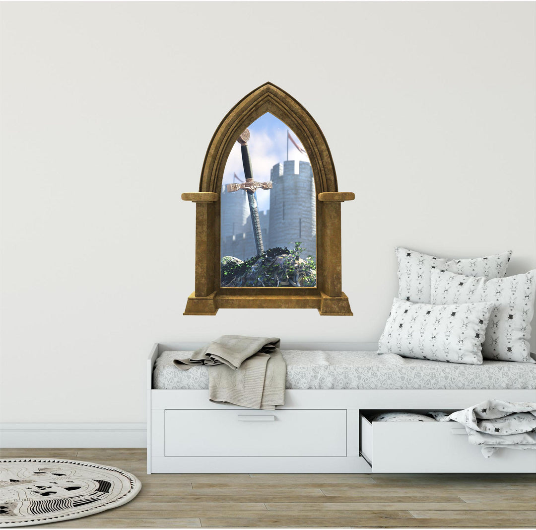 CastleScape Sword In The Stone Medieval | Castle Window Wall Decal