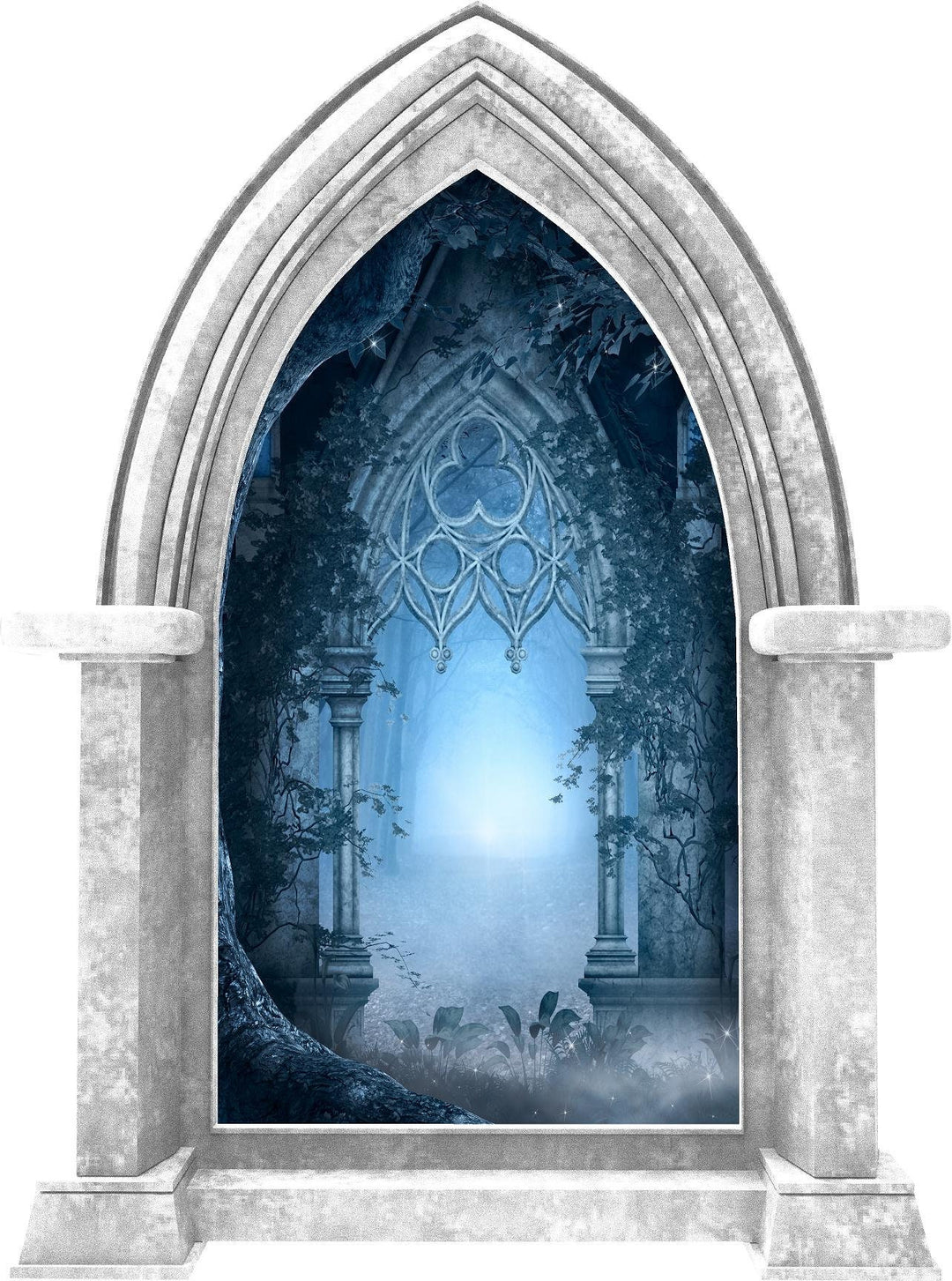 CastleScape Blue Fantasy Forest Path | Castle Window Wall Decal