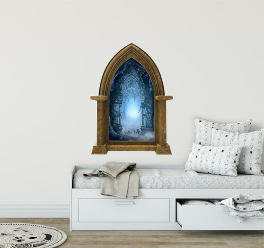 CastleScape Blue Fantasy Forest Path | Castle Window Wall Decal