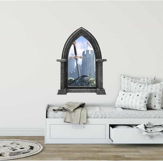 CastleScape Sword In The Stone Medieval | Castle Window Wall Decal