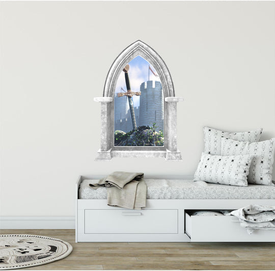 CastleScape Sword In The Stone Medieval | Castle Window Wall Decal