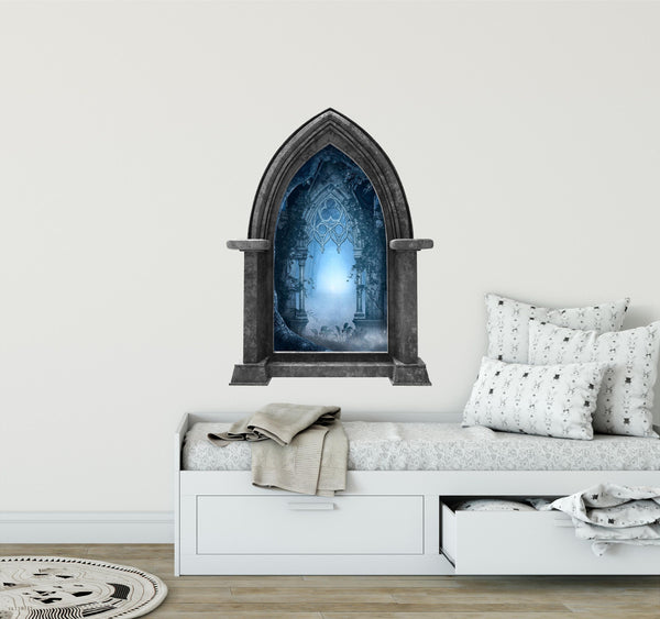CastleScape Blue Fantasy Forest Path | Castle Window Wall Decal