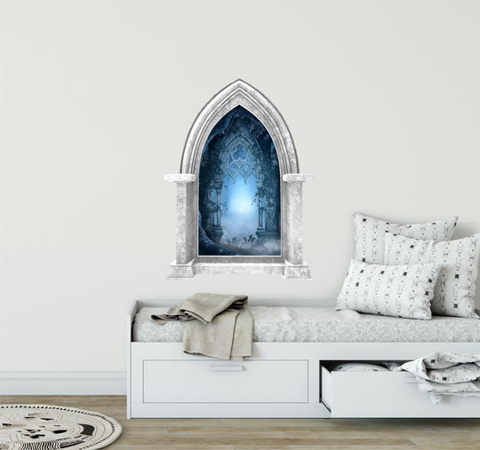 CastleScape Blue Fantasy Forest Path | Castle Window Wall Decal