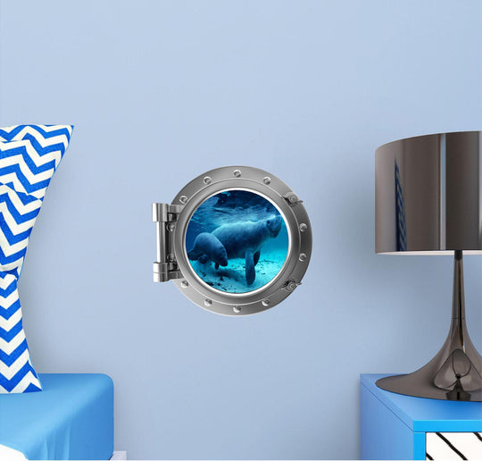 PortScape Manatee & Cub 2 | Ocean Porthole Window Wall Decal