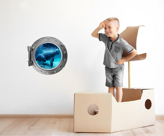 PortScape Manatee & Cub 2 | Ocean Porthole Window Wall Decal