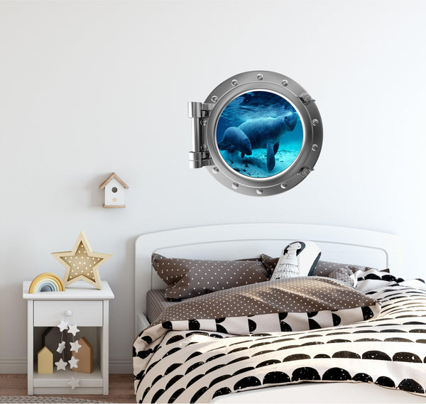 PortScape Manatee & Cub 2 | Ocean Porthole Window Wall Decal