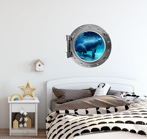 PortScape Manatee & Cub 2 | Ocean Porthole Window Wall Decal