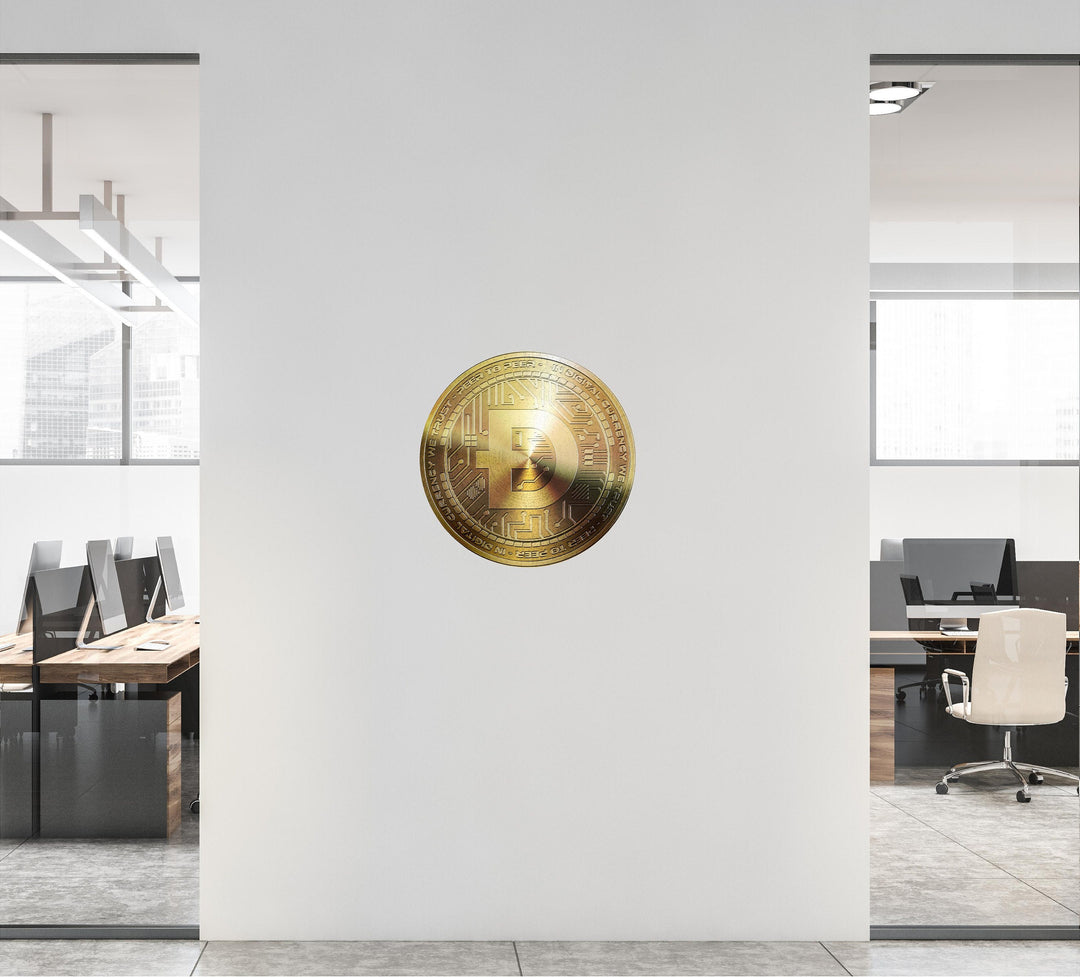 DOGECOIN Wall Decal, Gold Dogecoin Wall Sticker, Cryptocurrency Crypto Doge Meme Bitcoin Money Logo for Office Room Decor