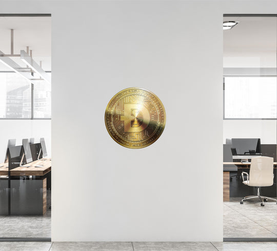 DOGECOIN Wall Decal, Gold Dogecoin Wall Sticker, Cryptocurrency Crypto Doge Meme Bitcoin Money Logo for Office Room Decor