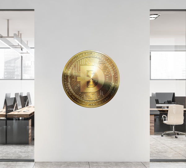 DOGECOIN Wall Decal, Gold Dogecoin Wall Sticker, Cryptocurrency Crypto Doge Meme Bitcoin Money Logo for Office Room Decor