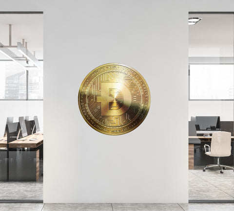 DOGECOIN Wall Decal, Gold Dogecoin Wall Sticker, Cryptocurrency Crypto Doge Meme Bitcoin Money Logo for Office Room Decor