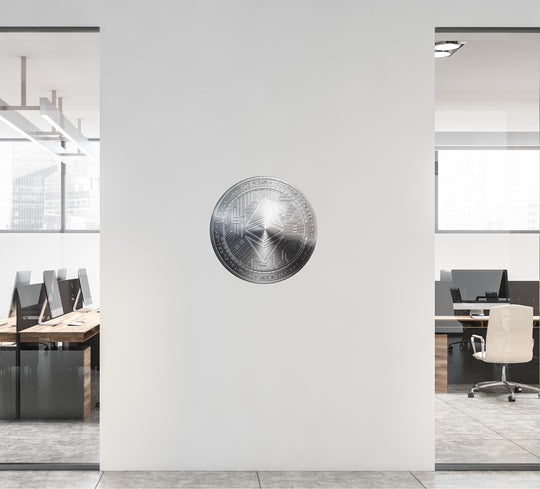 ETHEREUM Wall Decal, Silver Ethereum Wall Sticker, Cryptocurrency Crypto Blockchain Bitcoin Money Logo Stock Coinbase for Office Room Decor