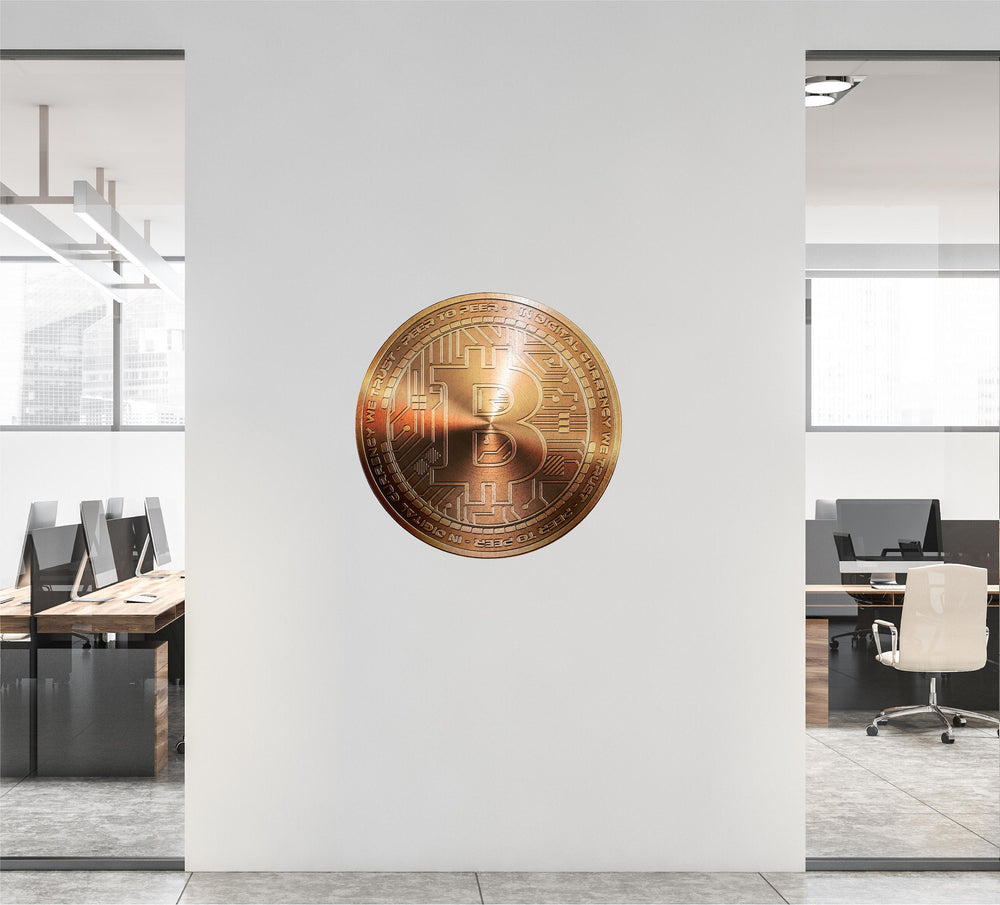 BITCOIN Wall Decal, Bronze Bitcoin Removable Vinyl Wall Sticker, Cryptocurrency Crypto Bitcoin Money Logo for Office Room Decor