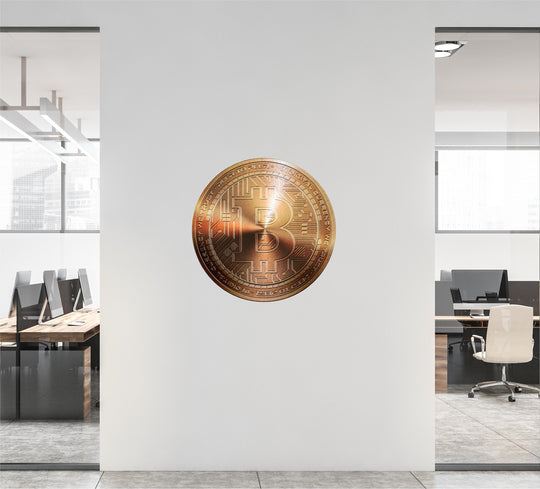 BITCOIN Wall Decal, Bronze Bitcoin Removable Vinyl Wall Sticker, Cryptocurrency Crypto Bitcoin Money Logo for Office Room Decor