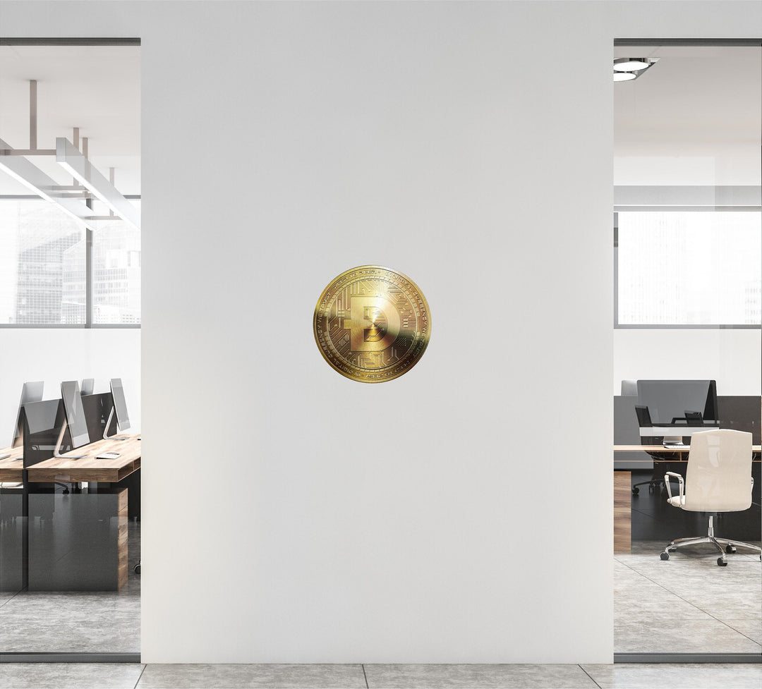 DOGECOIN Wall Decal, Gold Dogecoin Wall Sticker, Cryptocurrency Crypto Doge Meme Bitcoin Money Logo for Office Room Decor