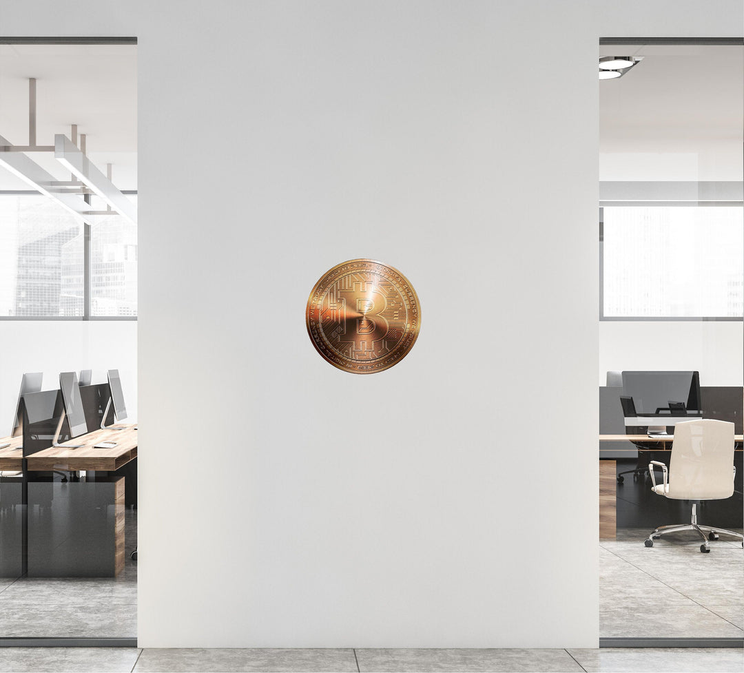 BITCOIN Wall Decal, Bronze Bitcoin Removable Vinyl Wall Sticker, Cryptocurrency Crypto Bitcoin Money Logo for Office Room Decor