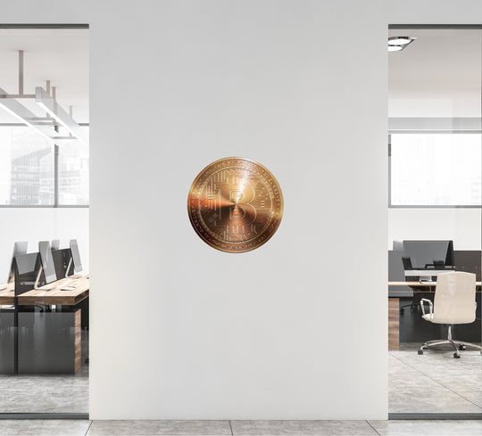 BITCOIN Wall Decal, Bronze Bitcoin Removable Vinyl Wall Sticker, Cryptocurrency Crypto Bitcoin Money Logo for Office Room Decor