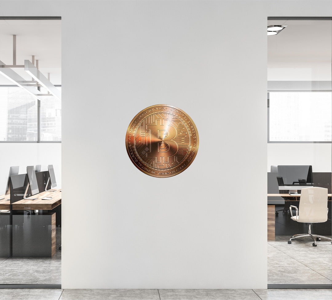 BITCOIN Wall Decal, Bronze Bitcoin Removable Vinyl Wall Sticker, Cryptocurrency Crypto Bitcoin Money Logo for Office Room Decor
