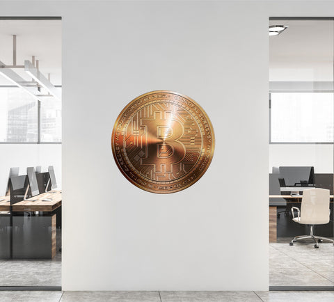 BITCOIN Wall Decal, Bronze Bitcoin Removable Vinyl Wall Sticker, Cryptocurrency Crypto Bitcoin Money Logo for Office Room Decor