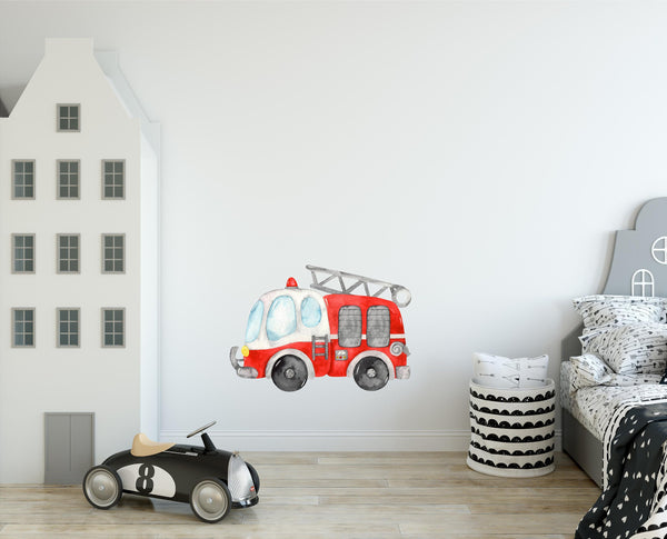 Watercolor Fire Engine Truck Wall Decal