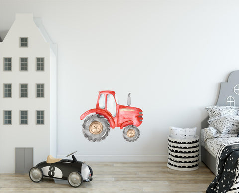 Watercolor Red Farm Tractor Wall Decal