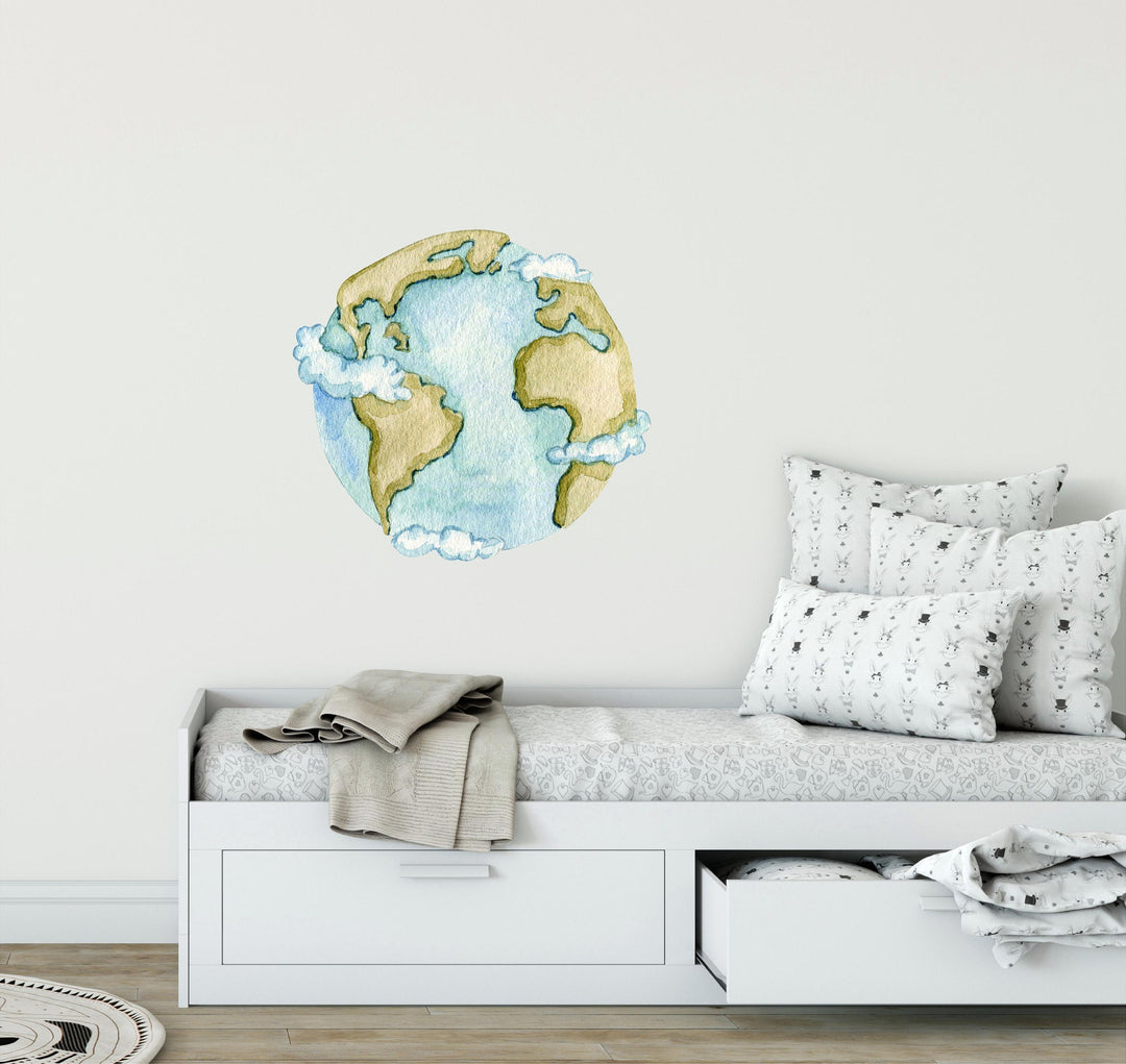 Watercolor Earth & Clouds Wall Decal