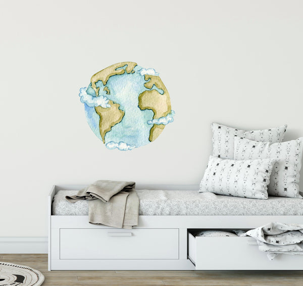 Watercolor Earth & Clouds Wall Decal